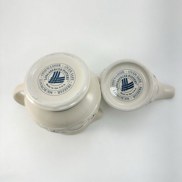 Vintage Longaberger Pottery Pitcher & Gravy Boat Blue Woven Traditions USA - Picture 3 of 7